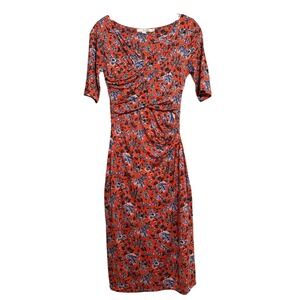 BODEN Rita Ruched Jersey Dress, "Firecracker Painterly" floral, Ruched Midi, 4R